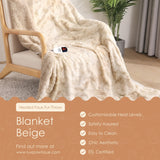 Heated Faux Fur Throw Blanket Beige