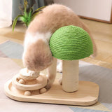 Mushroom Scratching Post with Feather & Wooden Toy