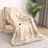 Heated Faux Fur Throw Blanket Beige